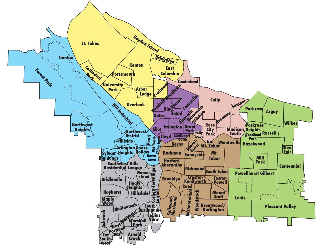la carte de Portland districts