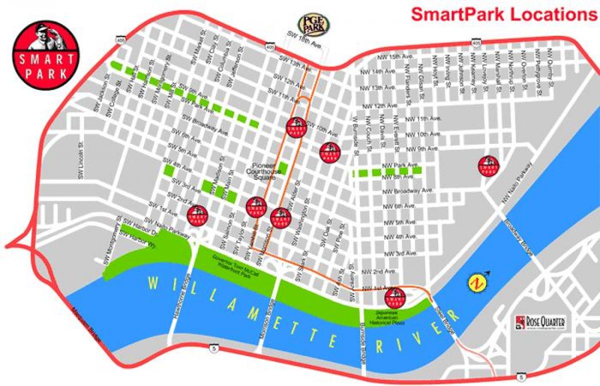 la carte de Portland, smart park