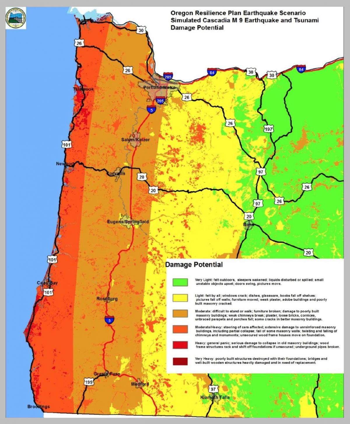 tremblement de terre de la carte de Portland, Oregon